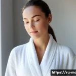 메이크업 이론과 실무의 조화 - A beautiful young woman in her late 20s, with a serene and radiant expression, standing in soft morn...